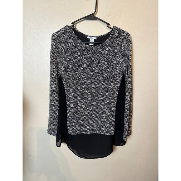 Bar iii Heathered Black Gray Mesh Long Sleeve Top Shirt XS sheer mesh - Picture 1 of 4